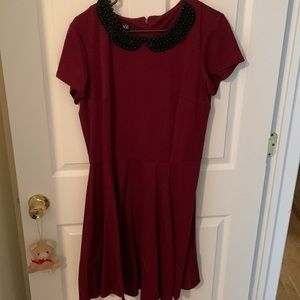 Burgundy beaded collar dress